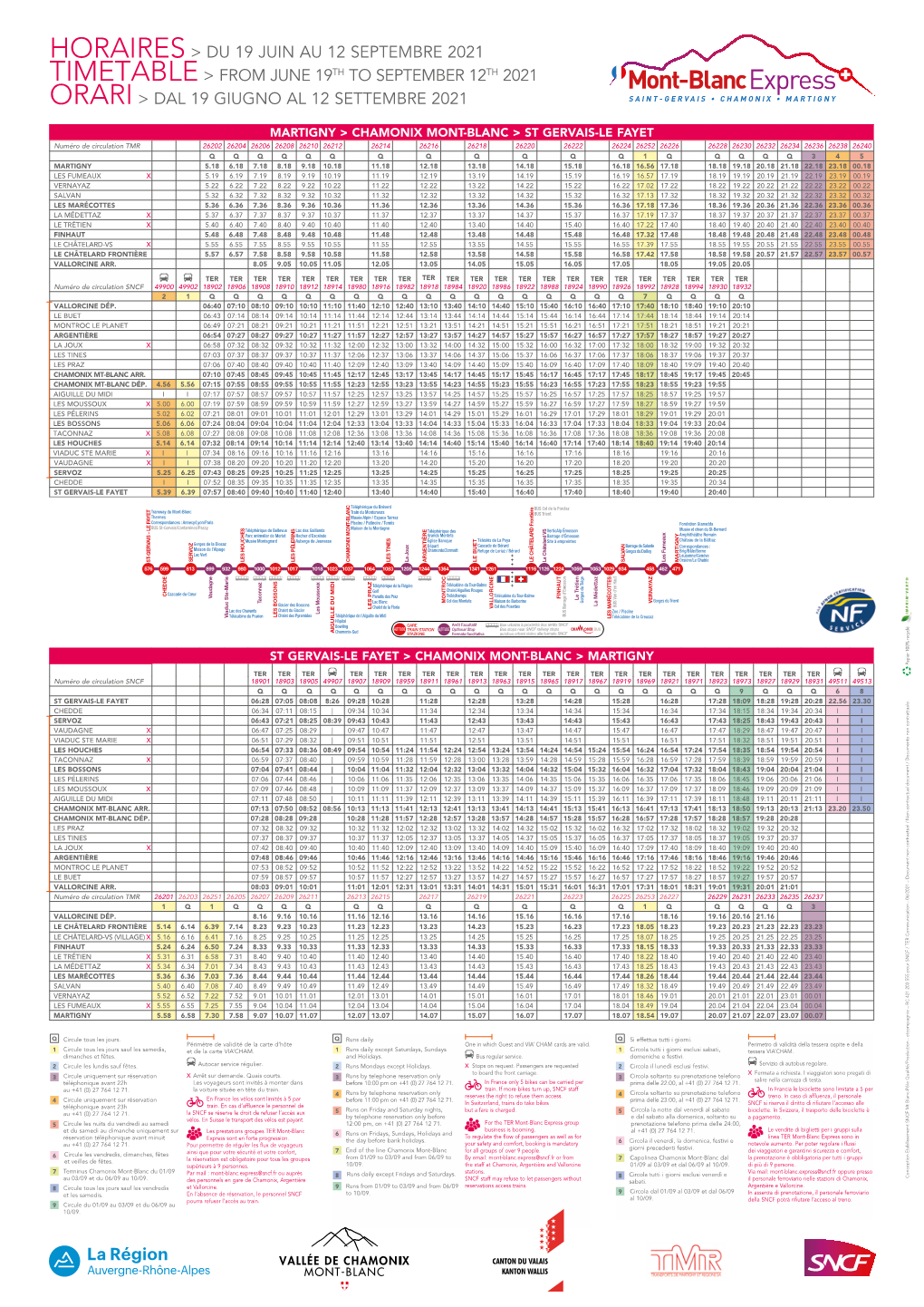 HORAIRES&gt; DU 19 JUIN AU 12 SEPTEMBRE 2021 TIMETABLE