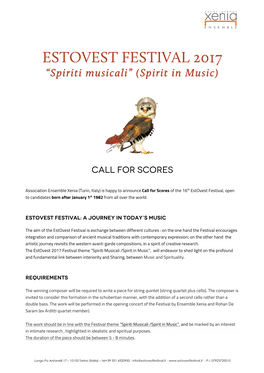 ESTOVEST FESTIVAL 2017 “Spiriti Musicali” (Spirit in Music)