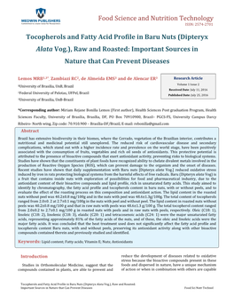 Tocopherols and Fatty Acid Profile in Baru Nuts (Dipteryx Alata Vog.), Raw and Roasted: Important Sources in Nature That Can Prevent Diseases