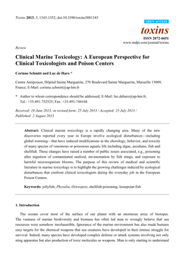 Clinical Marine Toxicology: a European Perspective for Clinical Toxicologists and Poison Centers