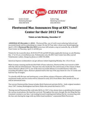 Fleetwood Mac Announces Stop at KFC Yum! Center for Their 2013 Tour