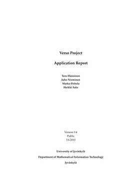 Verso Project Application Report 0.4 Public Document Info
