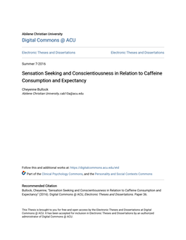 Sensation Seeking and Conscientiousness in Relation to Caffeine Consumption and Expectancy