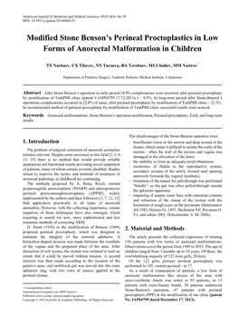 Anorectal Malformations, Stone-Benson's Operation Modification, Perineal Proctoplasty, Early and Long-Term Results