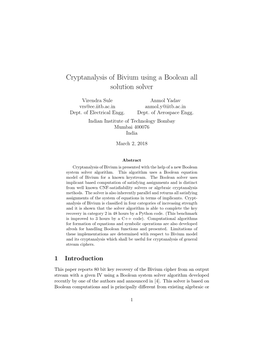 Cryptanalysis of Bivium Using a Boolean All Solution Solver