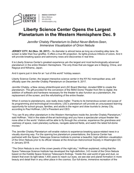 Liberty Science Center Opens the Largest Planetarium in the Western Hemisphere Dec