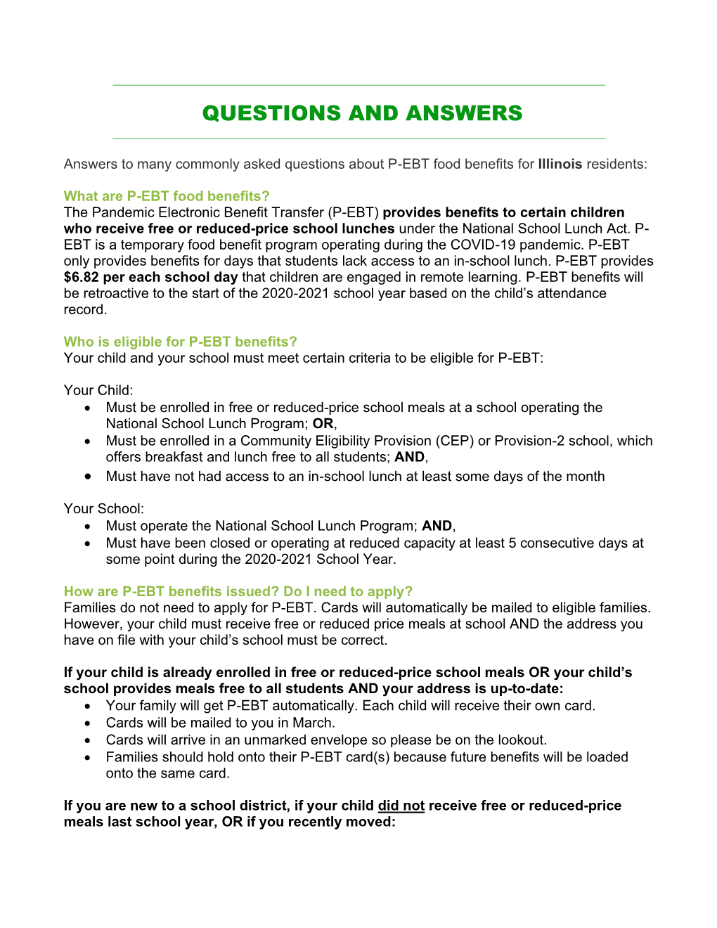 P-EBT Frequently Asked Questions – English