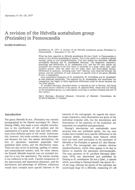 A Revision of the Helvella Acetabulum Group (Pezizales) in Fennoscandia