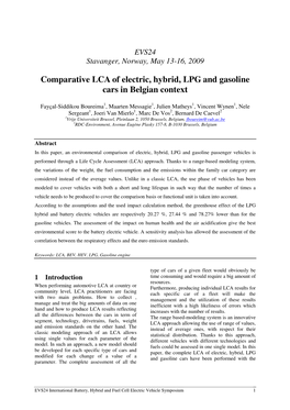 Comparative LCA of Electric, Hybrid, LPG and Gasoline Cars in Belgian Context