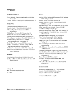 Page 1 Gruet Méthode Champenoise Rosé Brut NV (New Mexico) 30 Drusian Prosecco Extra Dry NV (Valdobbiandene) 32 Hilltop Craftsman 2009 (Hungary) 20 Concilio Feudo D'elimi