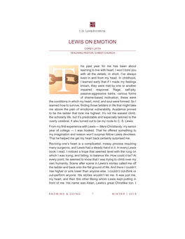 Lewis on Emotion Corey Latta Teaching Pastor, Christ Church