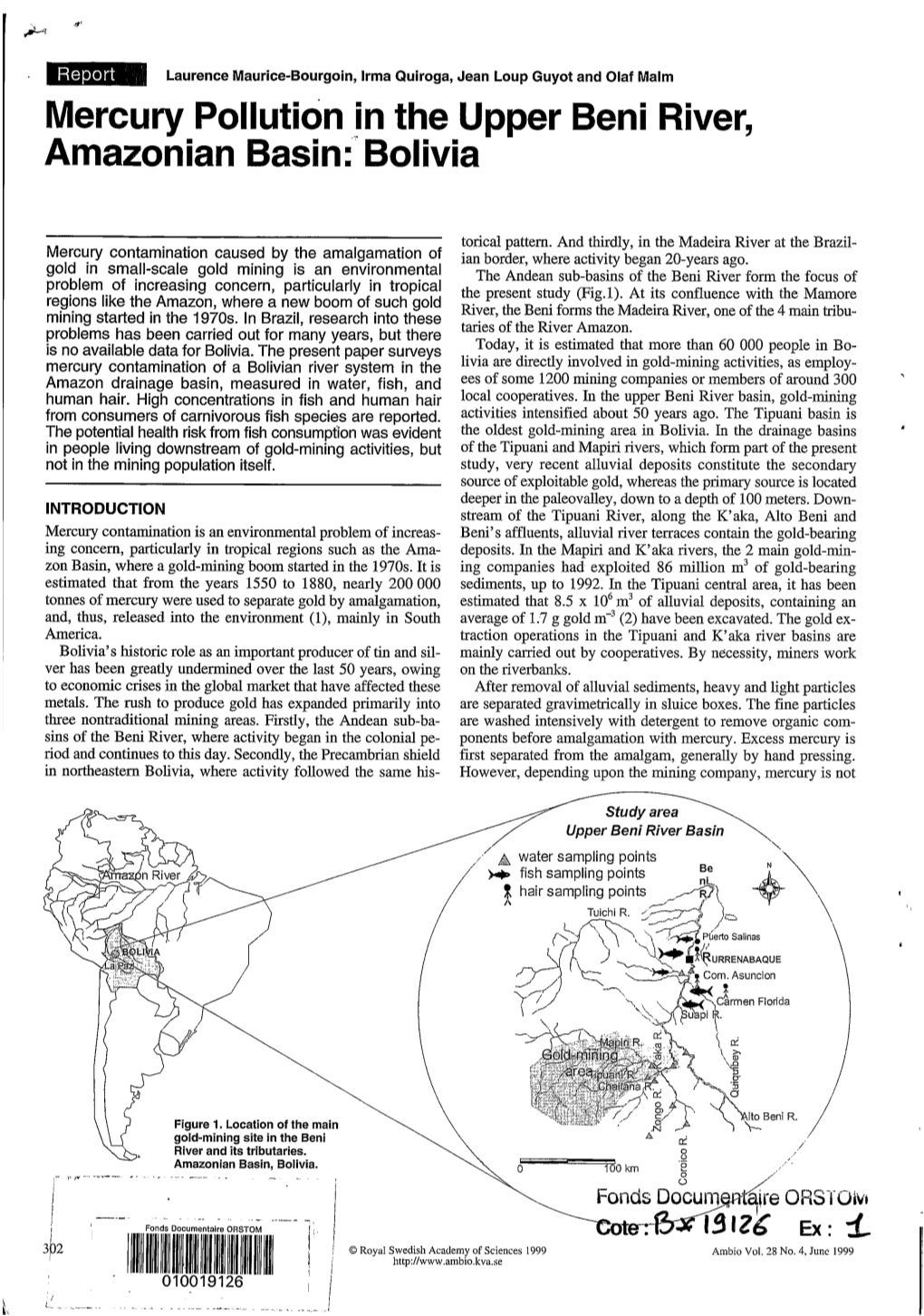 Mercury Pollution in the Upper Beni River, Amazonian Basin : Bolivia