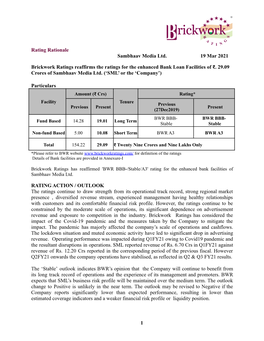 Rating Rationale Sambhaav Media Ltd. 19 Mar 2021 Brickwork Ratings