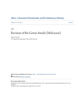 Revision of the Genus Anoda (Malvaceae) Paul A