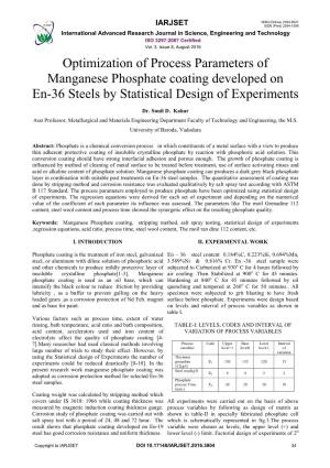 Optimization of Process Parameters of Manganese Phosphate Coating Developed On
