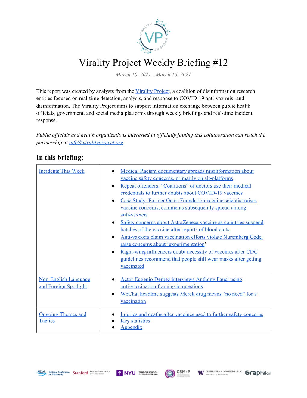 Virality Project Weekly Briefing 12