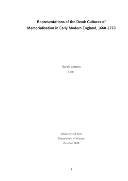 Representations of the Dead: Cultures of Memorialisation in Early Modern England, 1660–1770