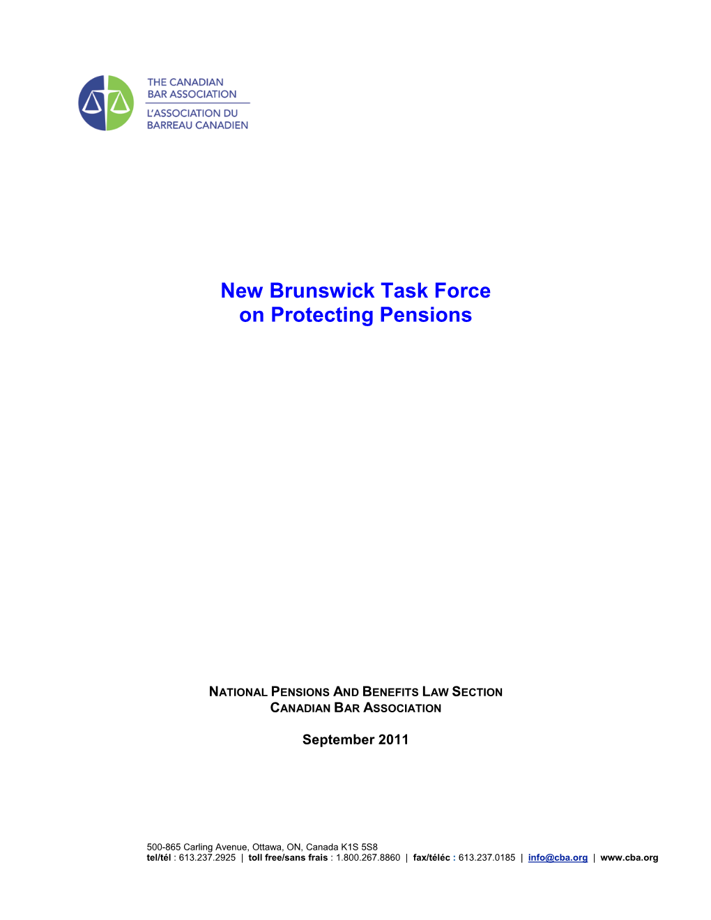 New Brunswick Task Force on Protecting Pensions