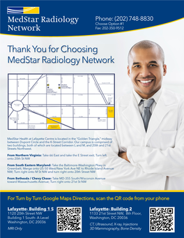 Thank You for Choosing Medstar Radiology Network