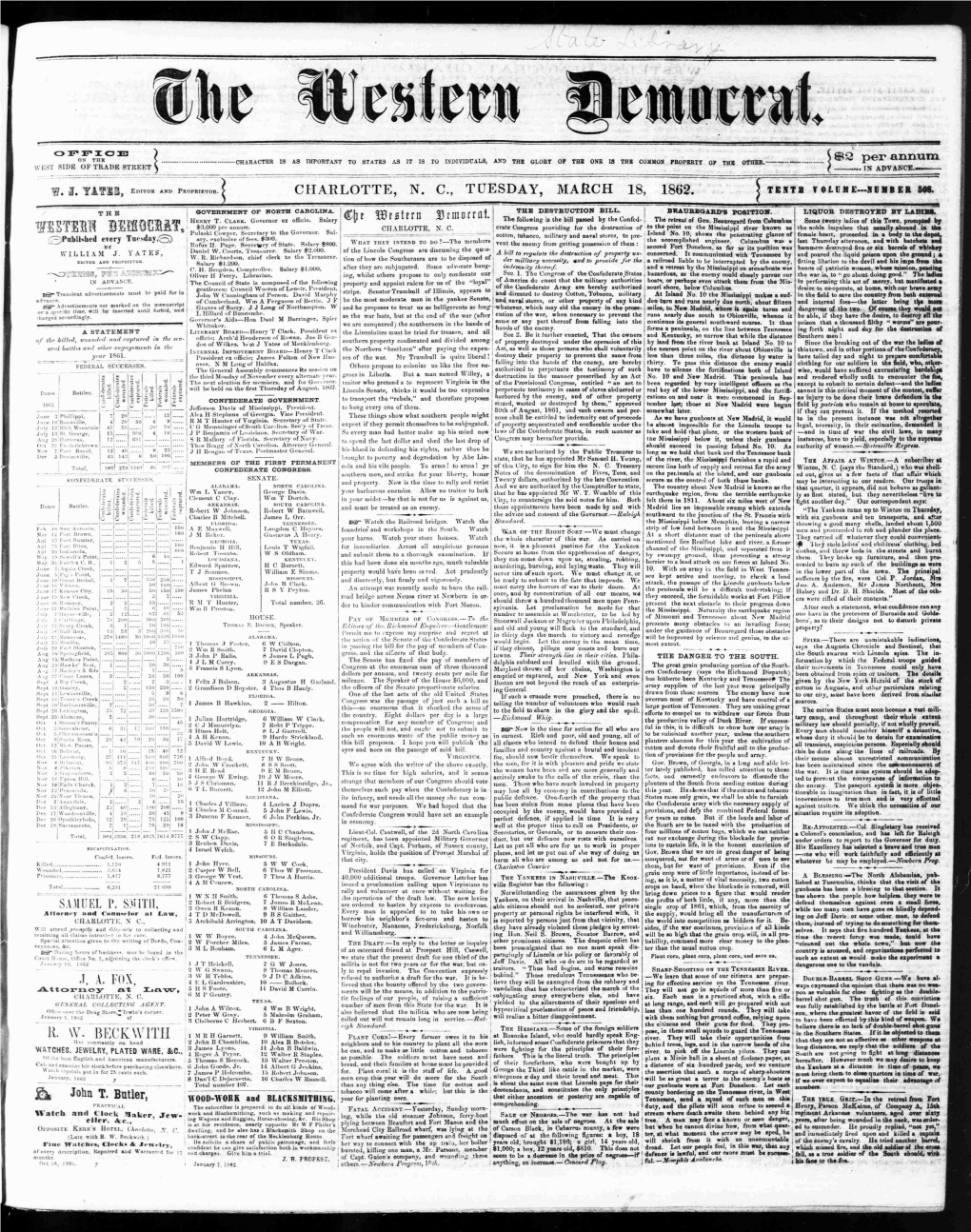 CHARLOTTE, N. C, TUESDAY, MARCH 18, 1862. TENTH T Olujiencuder 5C3