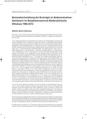 Bestandsentwicklung Der Brutvögel an Bodenentnahme- Gewässern Im Biosphärenreservat Niedersächsische Elbtalaue 1986-2012