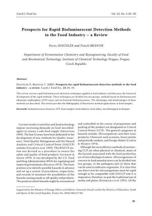 Prospects for Rapid Bioluminescent Detection Methods in the Food Industry – a Review