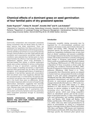 Chemical Effects of a Dominant Grass on Seed Germination of Four Familial Pairs of Dry Grassland Species