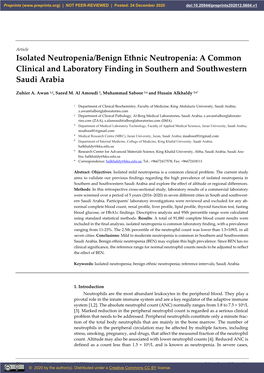 A Common Clinical and Laboratory Finding in Southern and Southwestern Saudi Arabia