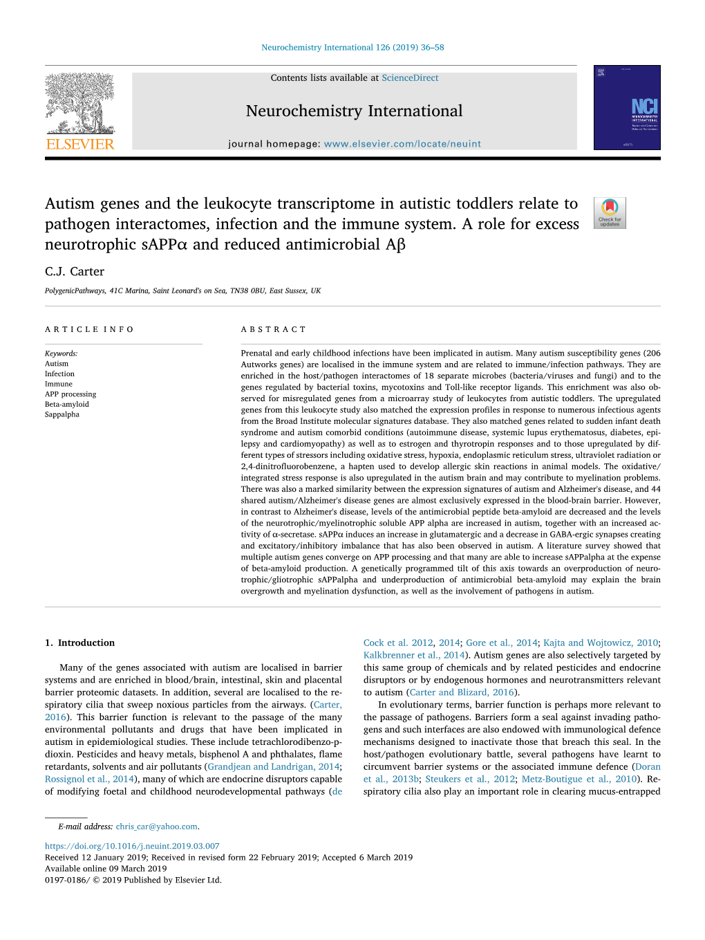 Autism Genes and the Leukocyte Transcriptome in Autistic Toddlers Relate to Pathogen Interactomes, Infection and the Immune System