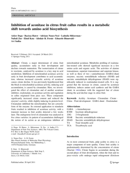 Inhibition of Aconitase in Citrus Fruit Callus Results in a Metabolic Shift Towards Amino Acid Biosynthesis