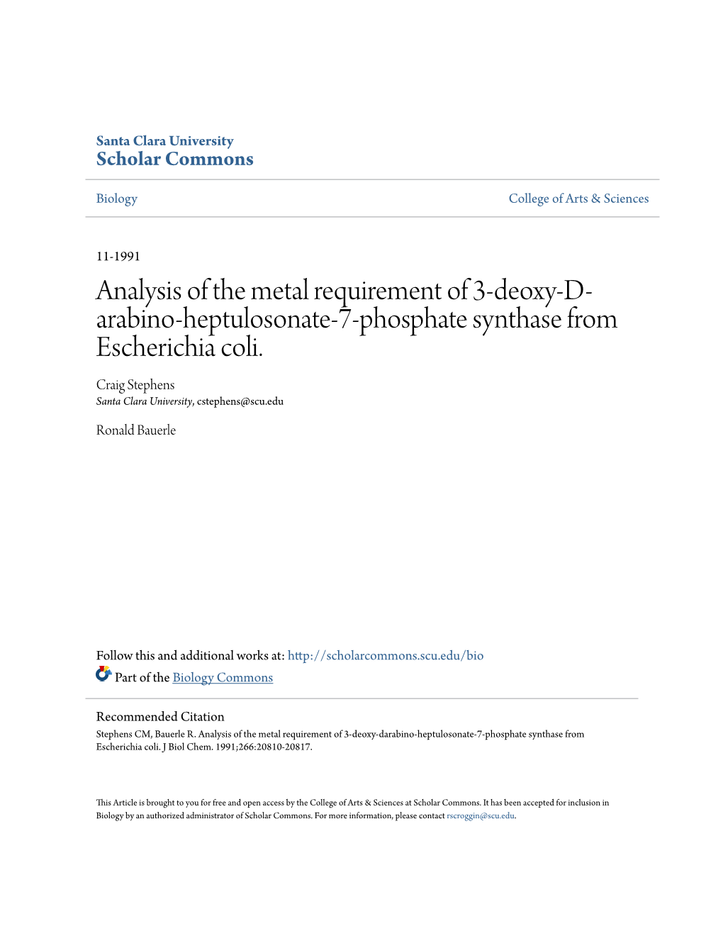 Analysis of the Metal Requirement of 3-Deoxy-D-Arabino-Heptulosonate