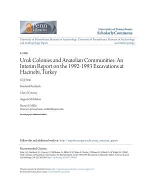 Uruk Colonies and Anatolian Communities: an Interim Report on the 1992-1993 Excavations at Hacinebi, Turkey Gil J