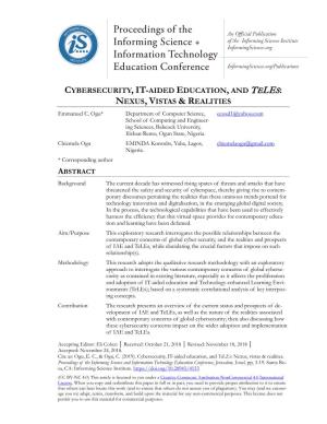 Cybersecurity, IT-Aided Education, and Teles: Nexus, Vistas & Realities