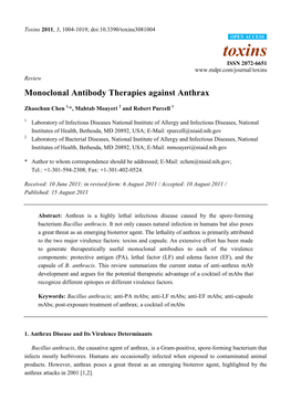 Monoclonal Antibody Therapies Against Anthrax