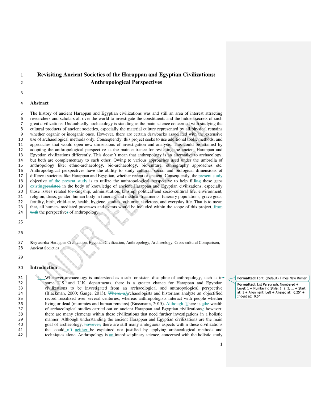 Revisiting Ancient Societies of the Harappan and Egyptian Civilizations: 2 Anthropological Perspectives