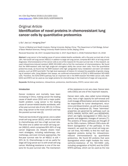 Original Article Identification of Novel Proteins in Chemoresistant Lung Cancer Cells by Quantitative Proteomics