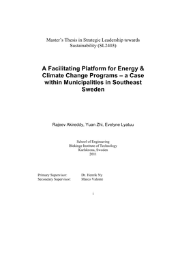 A Facilitating Platform for Energy & Climate Change Programs – A
