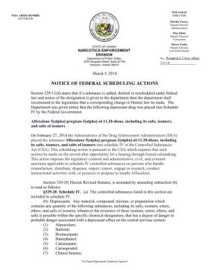 Notice of Federal Scheduling Actions