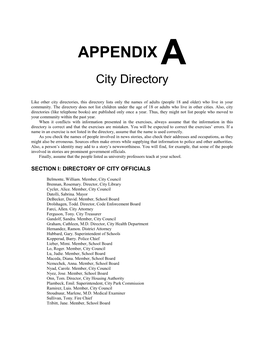 APPENDIX a City Directory