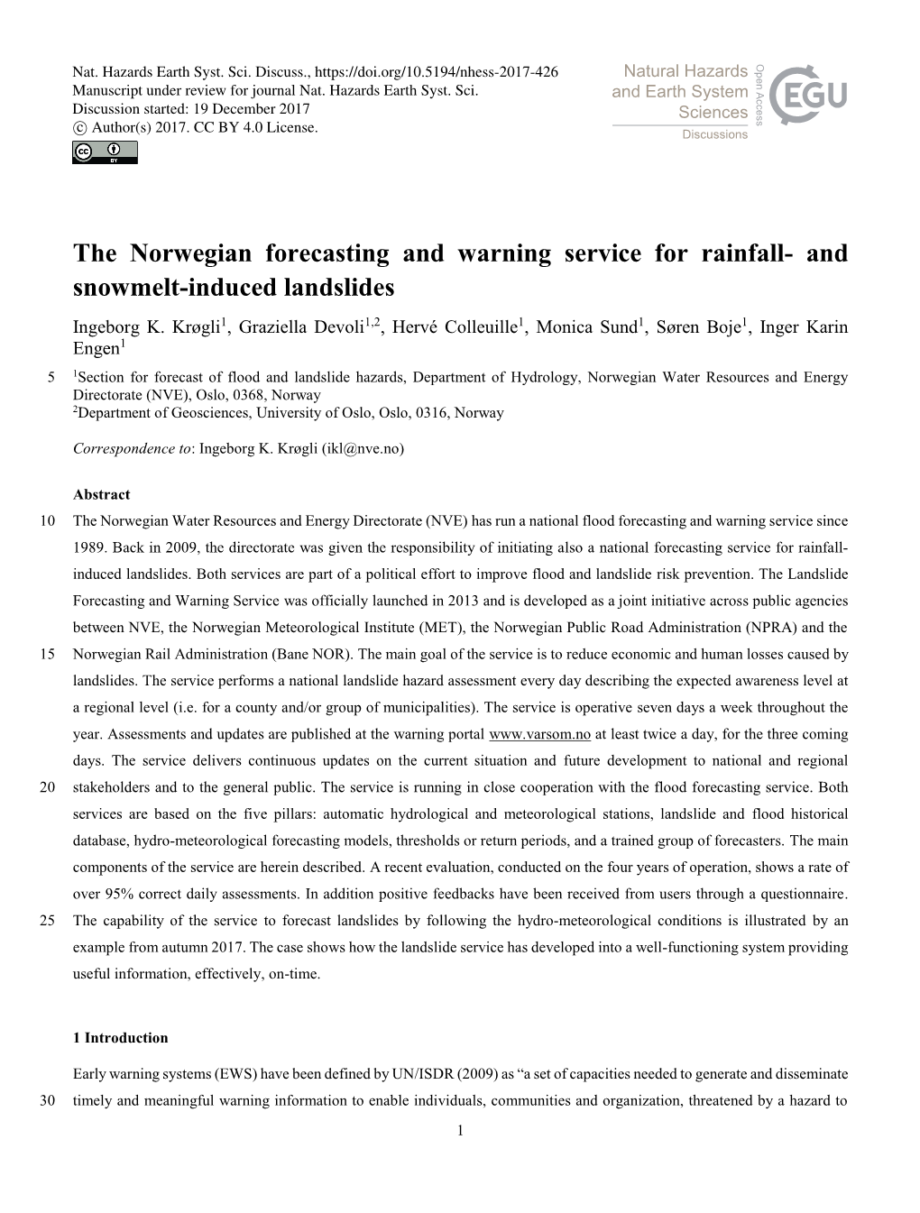 And Snowmelt-Induced Landslides Ingeborg K