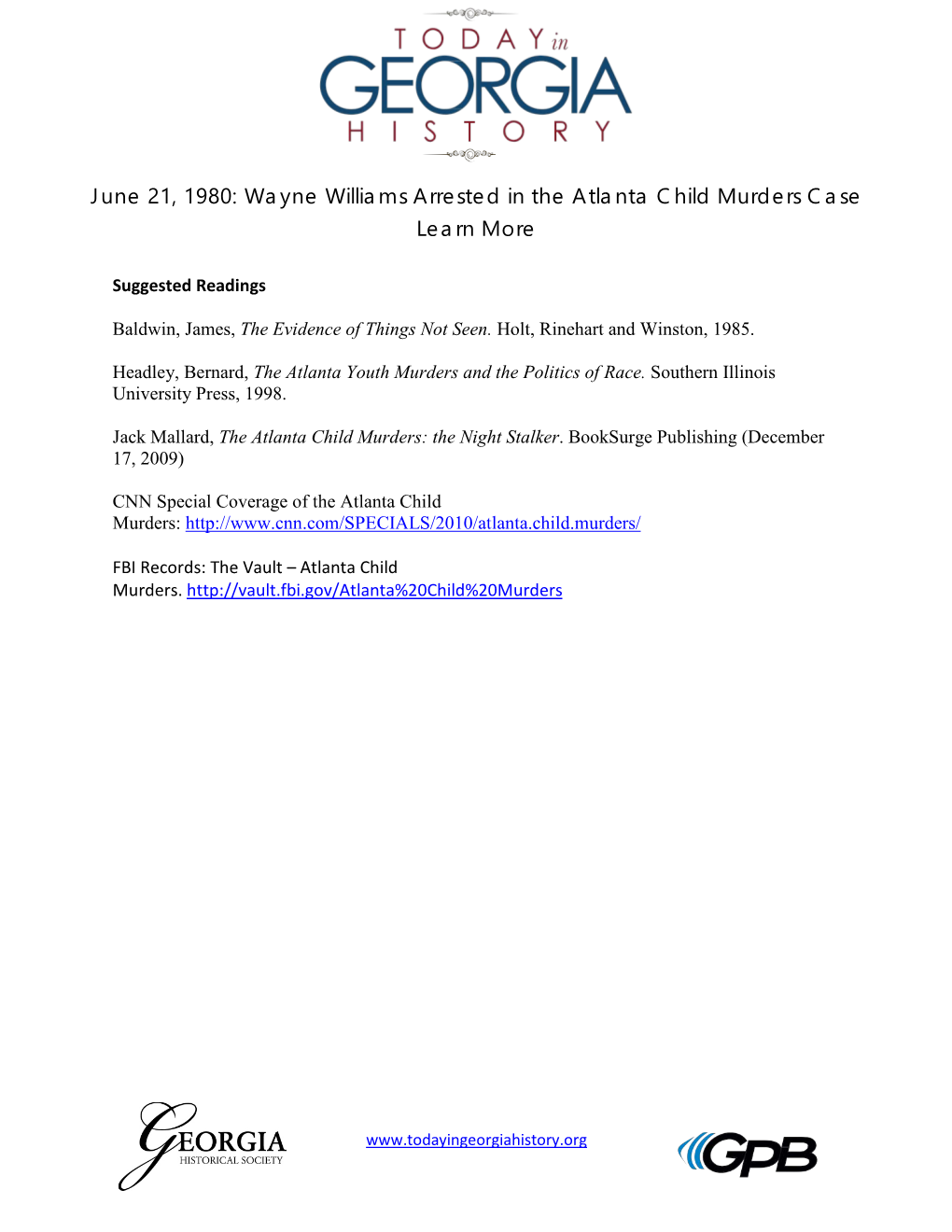 Wayne Williams Arrested in the Atlanta Child Murders Case Learn