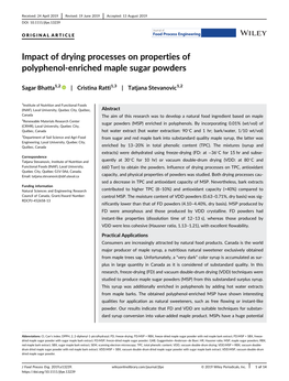 Impact of Drying Processes on Properties of Polyphenol‐Enriched