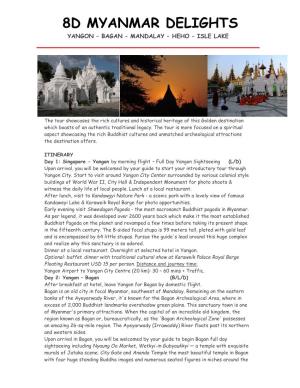 8D Myanmar Delights Yangon – Bagan – Mandalay – Heho – Isle Lake