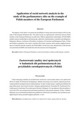 Application of Social Network Analysis in the Study of the Parliamentary Elite on the Example of Polish Members of the European Parliament