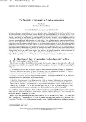 The Versatility of Universality in Principia Mathematica