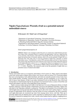 Nipah (Nypa Fruticans Wurmb.) Fruit As a Potential Natural Antioxidant Source
