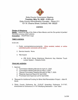 Eddy County Commission Meeting Tuesday, May 19, 2020 - 8:30 A.M