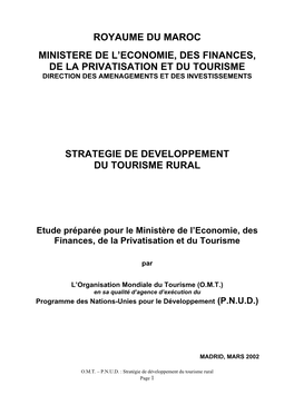 Royaume Du Maroc Ministere De L'economie, Des Finances, De La Privatisation Et Du Tourisme Strategie De Developpement Du Tour