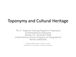 Toponymy and Cultural Heritage