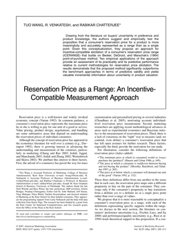 Reservation Price As a Range: an Incentive- Compatible Measurement Approach